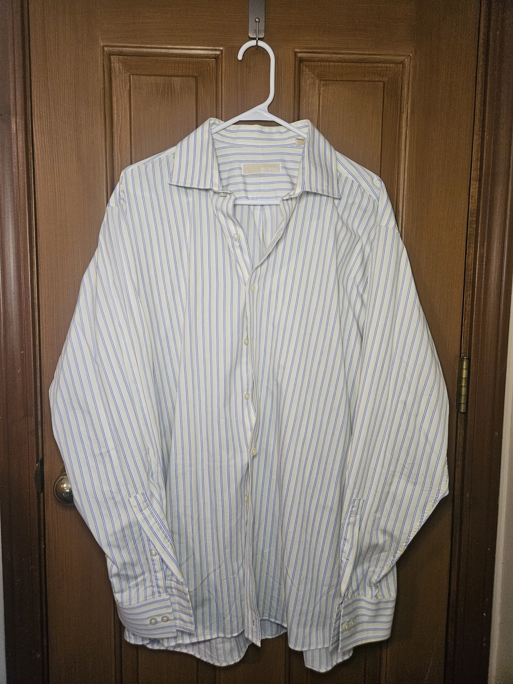 Michael Kors Men's Classic Blue & White Striped Dress Shirt